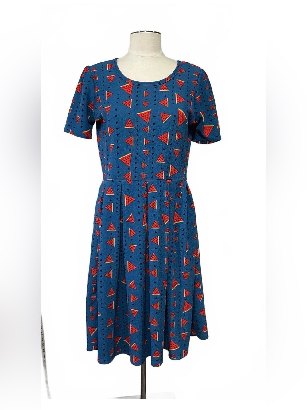 LuLaRoe Blue Watermelon Print Fit and Flare Dress Size M dd11